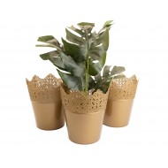 Set of 3 Plant Pots Indoor Crown Gold
