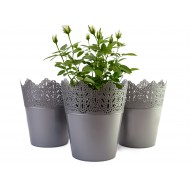 Set of 3 Plant Pots Indoor Crown Silver