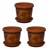 Set of 3 Chocolate Map Keramo Flower Pot