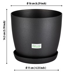 Black  Aga Mat Flower Pot with Saucer Tray