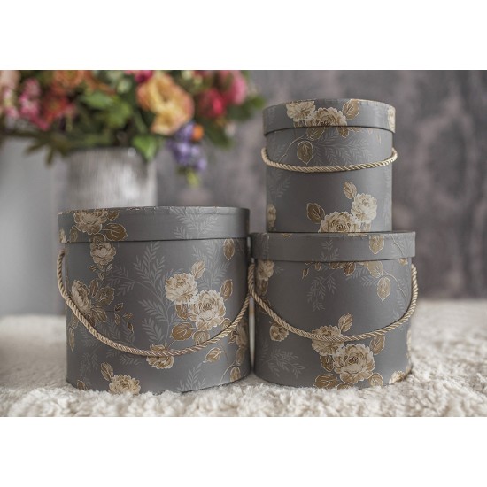 Luxury Gift Round Boxes with Lid Grey Rose